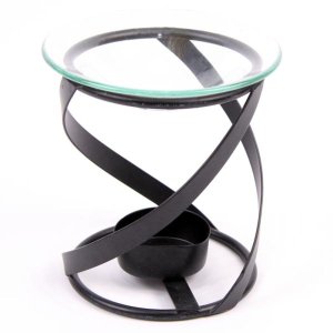 Classic Black Metal Ribbon Burner With Glass Dish
